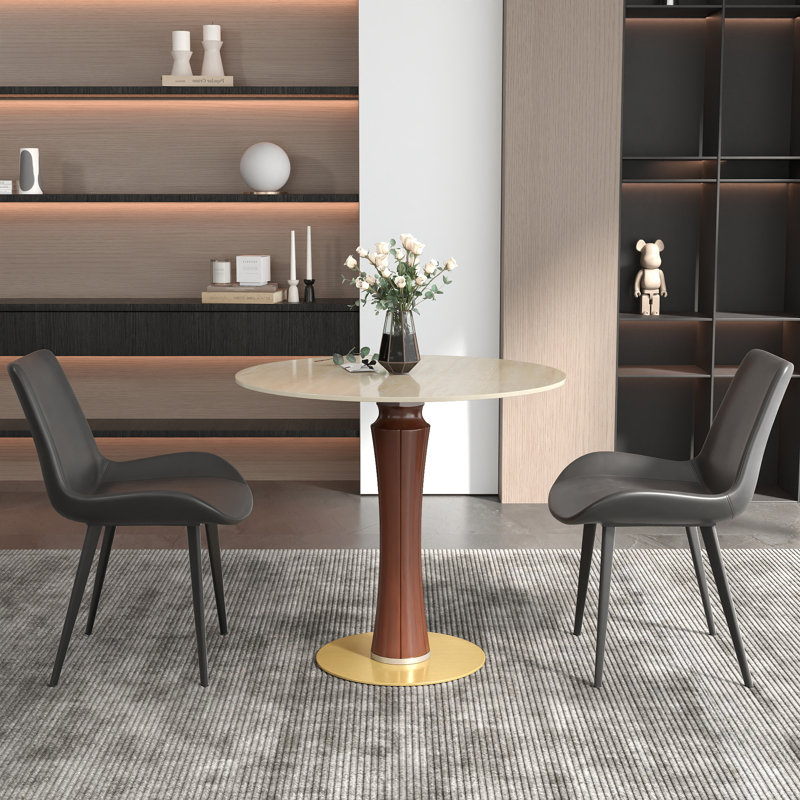 Ensemble de 3 tables de conférence rondes en pierre frittée 3 pièces avec 2 fauteuils en cuir