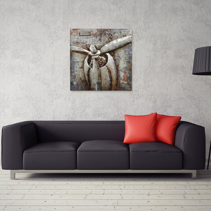 Retro Airplane Mixed Media Iron Wall Art on Canvas