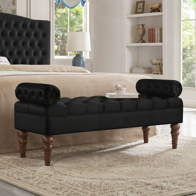 Long banc de fenêtre rembourré avec bouton capitonné, parfait pour la chambre à coucher et le salon, rehaussant le confort et le style.