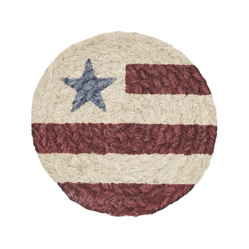 Patriotic Americana Jute Round Coaster Set with Flag Design