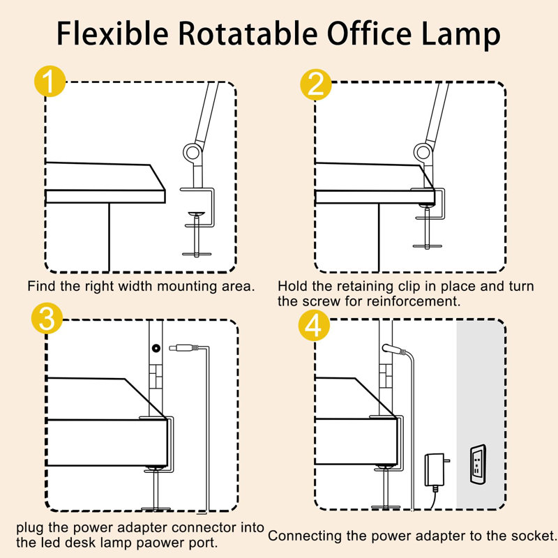 LED Desk Lamp With Clamp Flexible 4 Sections Swing Arm Three Light Sources Desk Light, 4 Colour Modes & 5 Brightness, Eye Caring Led Table Light With Memory Function For Table Lamps For Office