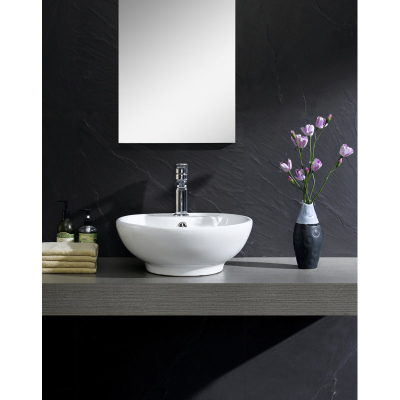 Lavabo de salle de bain vasque circulaire moderne en céramique avec trop-plein