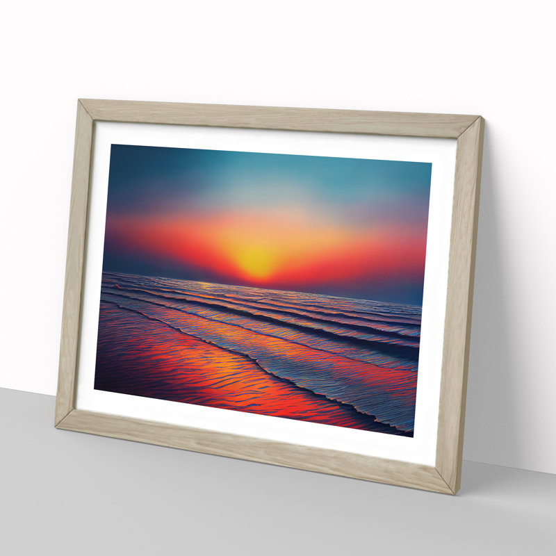 Wonderful Ocean Sunset Framed Print, 25cm H x 34cm W x 2cm D, Oak Framed