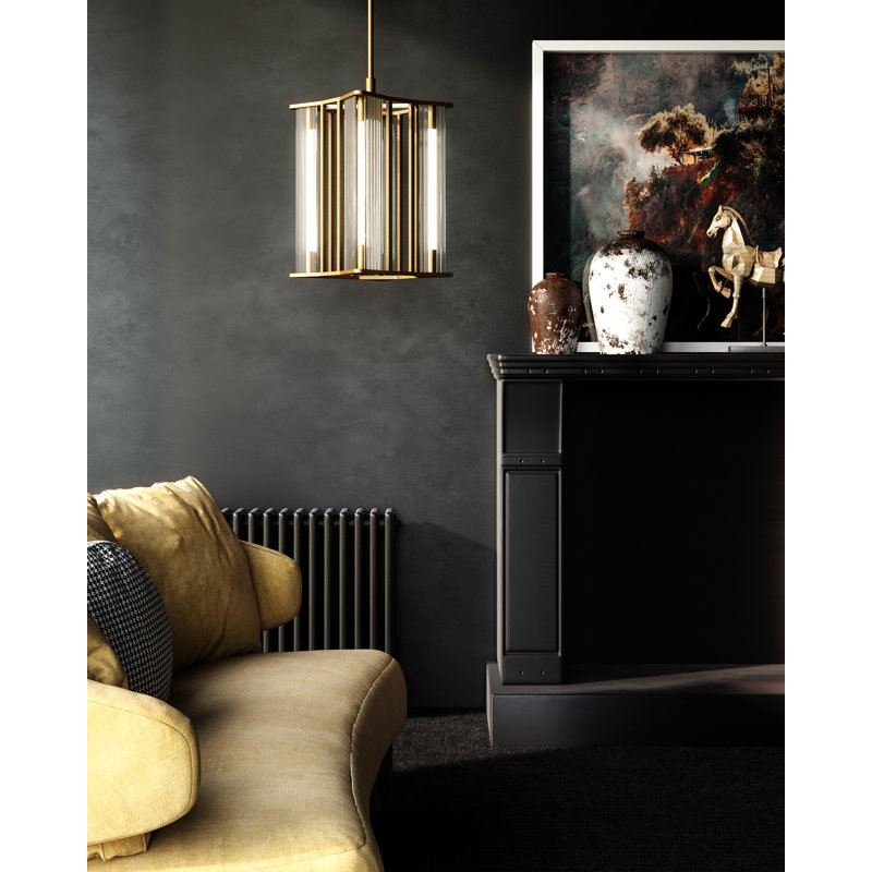 Sabre 4 - Light LED Pendant, Ribbed Glass/Vintage Brass