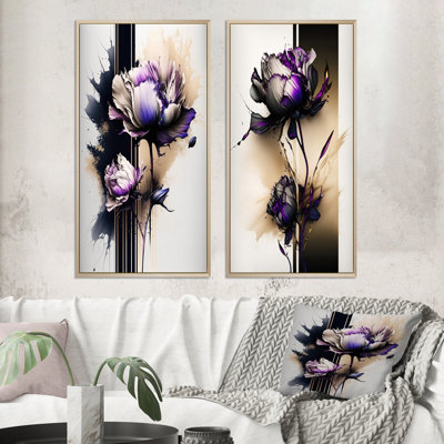 «Puple Peony Flower on Abstract Paint III», ensemble de 2 reproductions