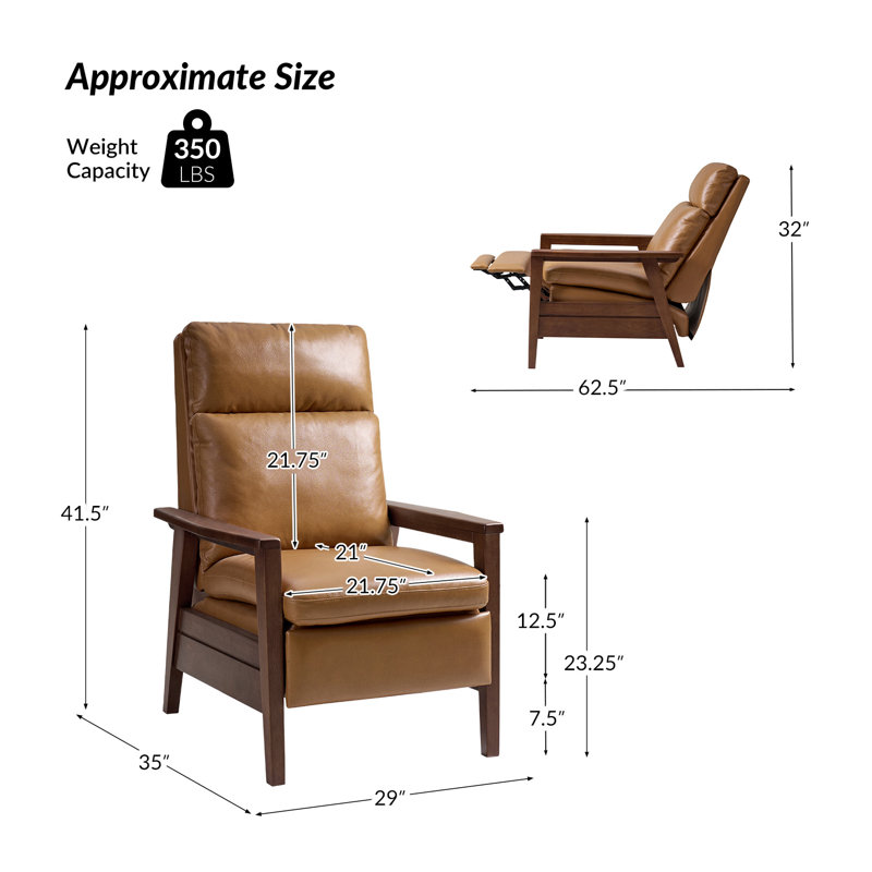 Fauteuil inclinable moderne en cuir véritable Gerald, Camel Genuine Leather