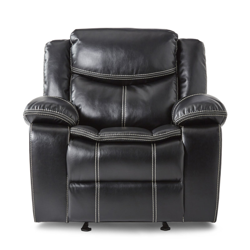 Hanhalyn 42.5" Modern & Contemporary Manual Glider Recliner with Premium Faux Leather Upholstery & Supportive Pocket Coil Seating