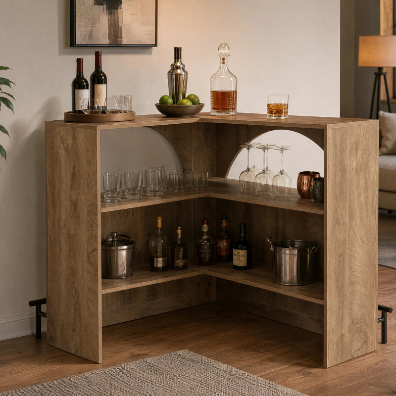 Table de bar en L 47,2 po, unité de coin avec tablettes de rangement et repose-pieds en métal
