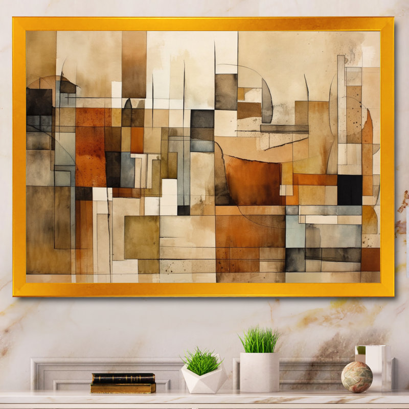 Modernist Expressions IV - Abstract Midcentury, art mural sur toile, H 34 po x l 44 po x P 1,5 po, Cadre flottant doré