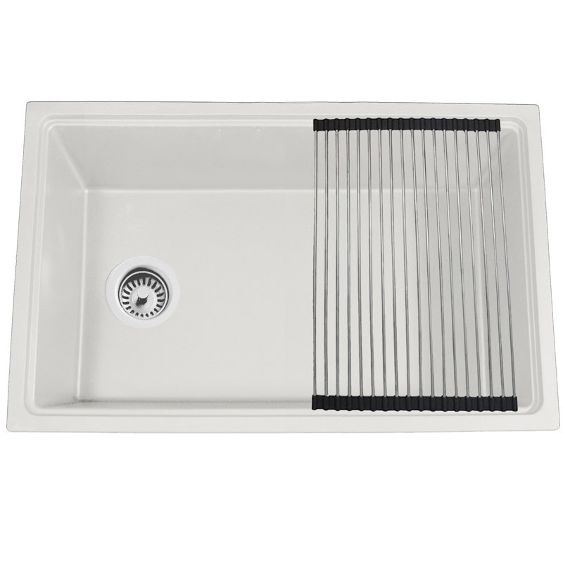 Nantucket Sinks 30 Inch  Dualmount Granite Composite Prep-Station with Side Set Drain, White
