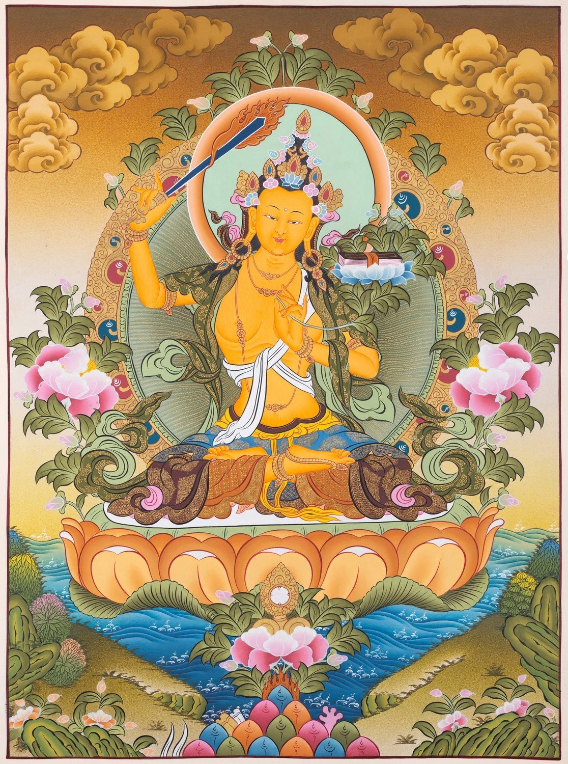 Exotic India Devi Manjushree (Brocadeless Thangka) | 24 Carat Gold With ...
