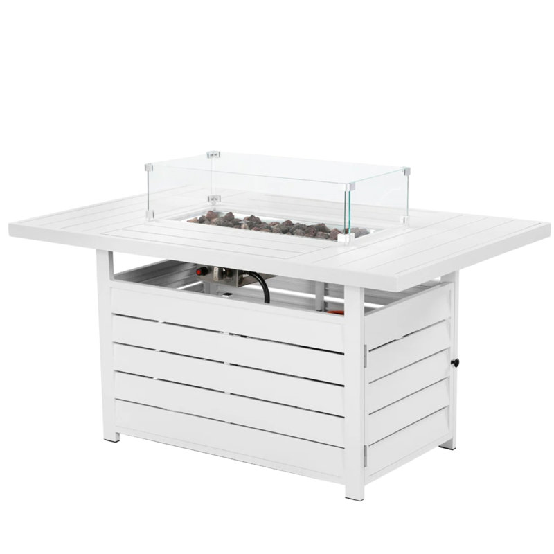 54.3", Propane Gas Fire Pit Table, White Aluminum Frame, 50000 , Stainless Burner, Lava Rock, Hidden Tank Storage, Small Group Gatherings Aluminum, , Multi - Purpose, Large Patios