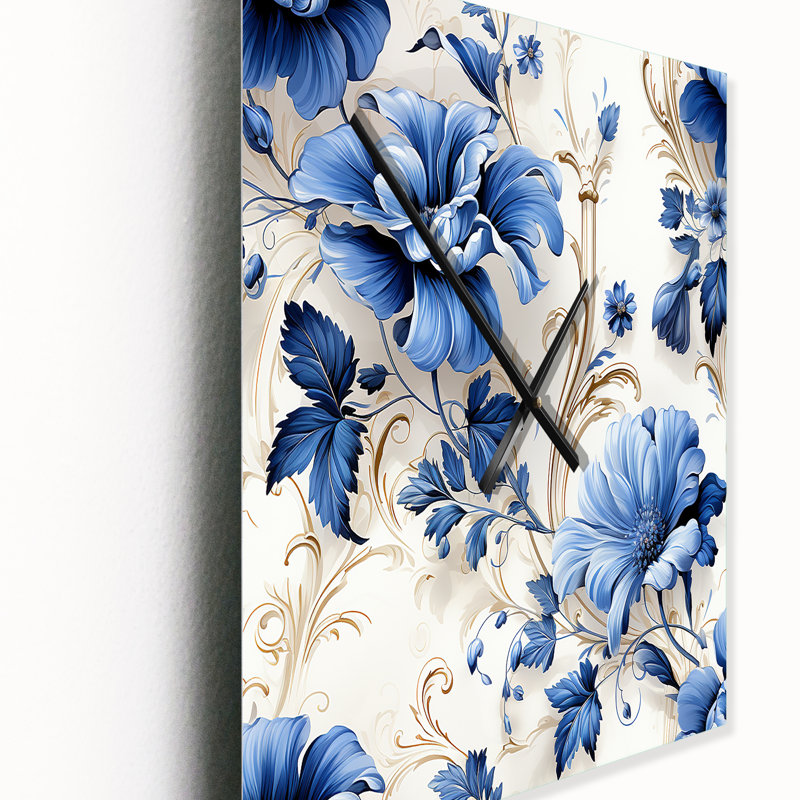 Blue Ornamental Frames Victorian Pattern VII - Floral Wall Clocks, Extra Large