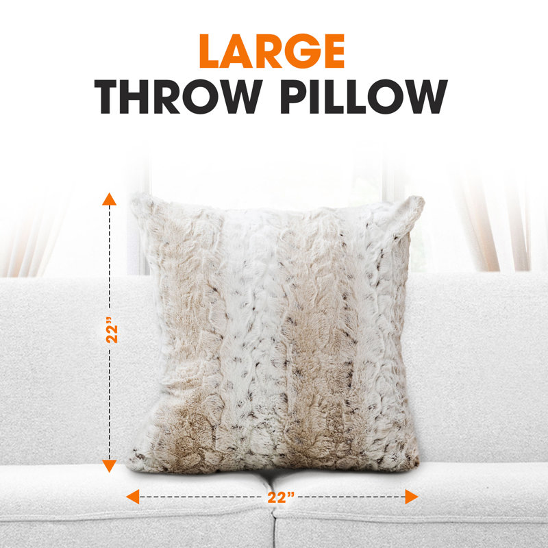 Animal Print Faux Fur Reversible Throw Pillow, Snow Lepoard, 22x22