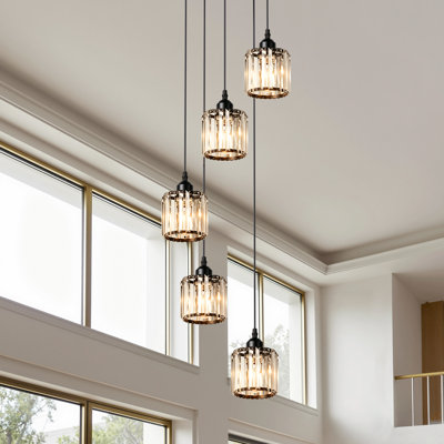 5-Light Dimmable Linear Kitchen Island Pendant Cluster Chandelier with with Crystal Shades
