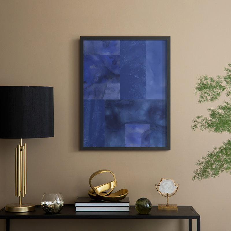 «Blue Puzzle II», reproduction encadrée - bois massif, Noir, noir, noir, noir, H 21 po x l 17 po