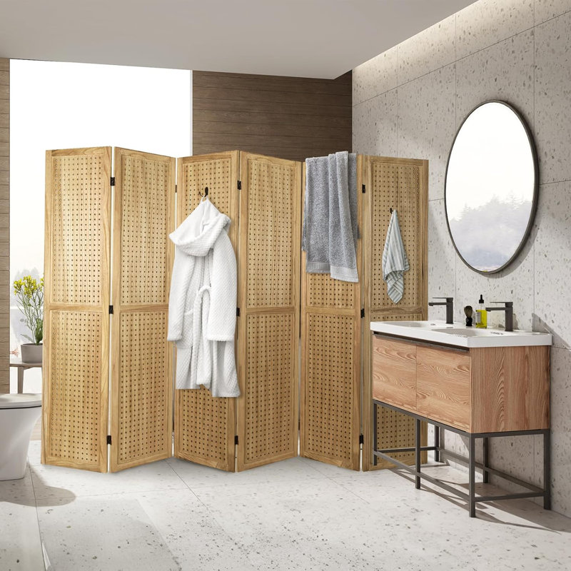 Paravent en bois, 6, H 67 po x l 96 po x P 0,80 po, Naturel