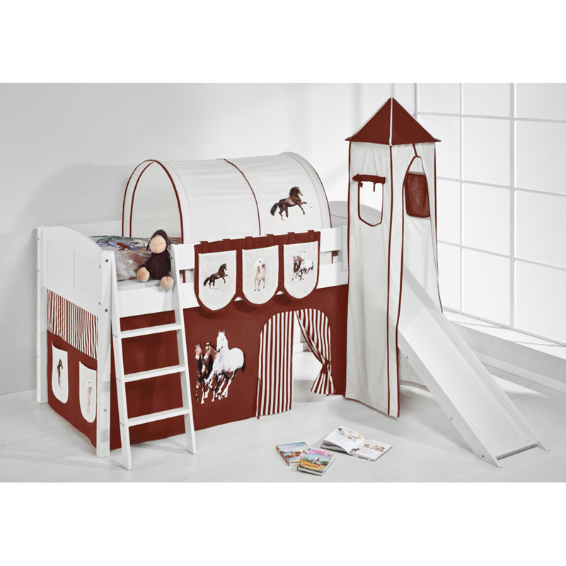 PferdeEuropean Single Mid Sleeper Bed With Curtain, Brown and beige