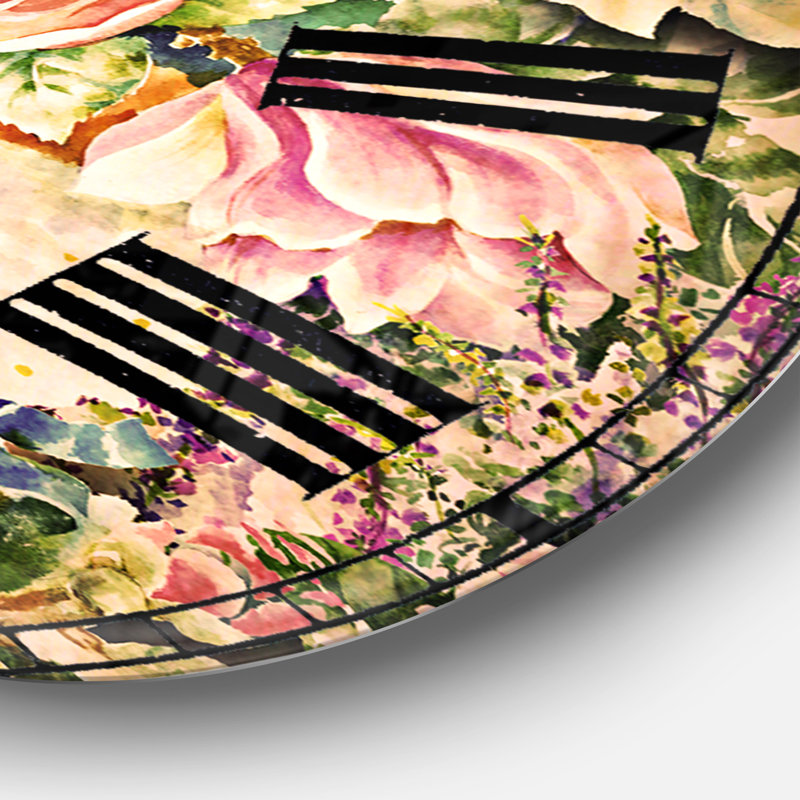 Motif de fleurs roses sur fond blanc - horloge murale traditionnelle, Surdimensionné