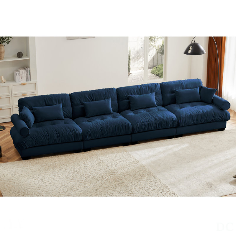 Canapé modulaire surdimensionné en velours super confortable avec repose-pieds mobile et accoudoirs renforcés, Blue
