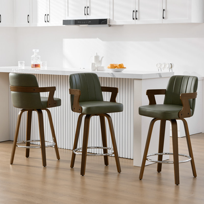 26" Upholstered Swivel Counter & Bar Stool with Armrest, Dark Green, Counter Stool (26" Seat Height)