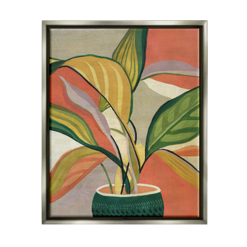«Modern Tropical Pots Plant» par Carol Robinson - peinture sur toile à cadre flottant, H 31 po x l 25 po x P 1,7 po