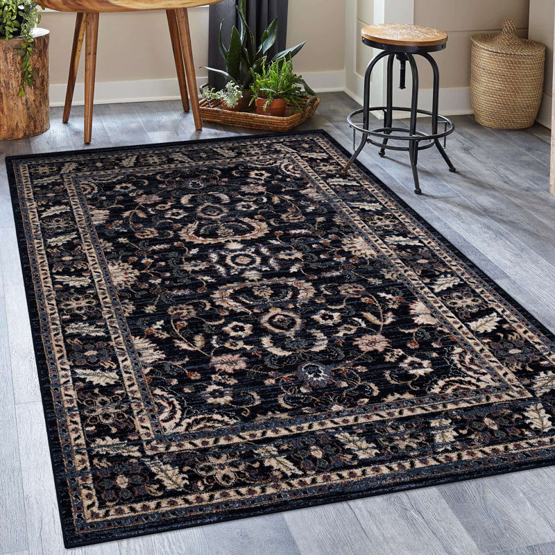 Tapis décoratif bleu marine Adagio oriental, Rectangle 5 pi x 7 pi