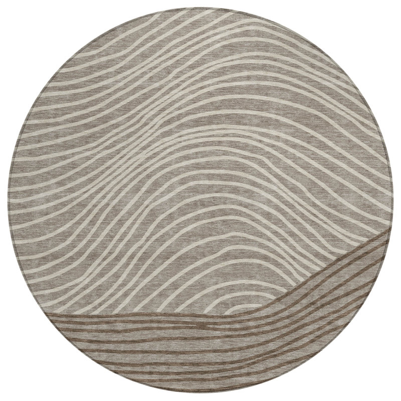 Machine Washable Indoor/Outdoor Adalaide ACN2350 Stripes Rug, Round 8'