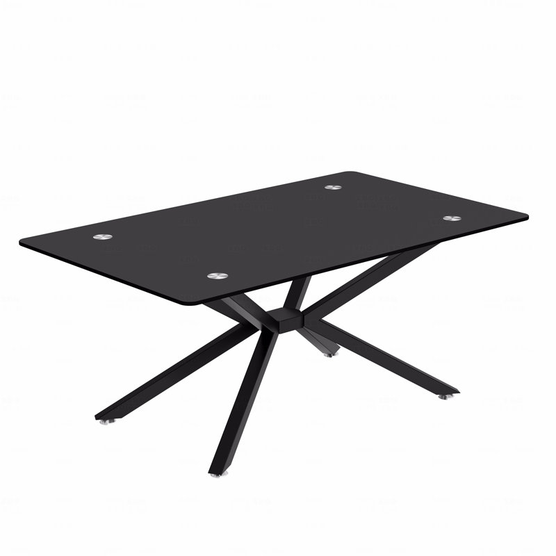 39.37" Rectangular Dining TableTempered Glass Coffee Table,Stylish Design With Metal Legs, Black