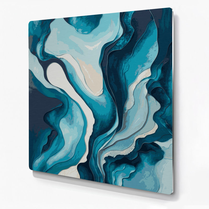 Paysage abstrait 39, art mural en métal bleu, H 12 po x l 12 po