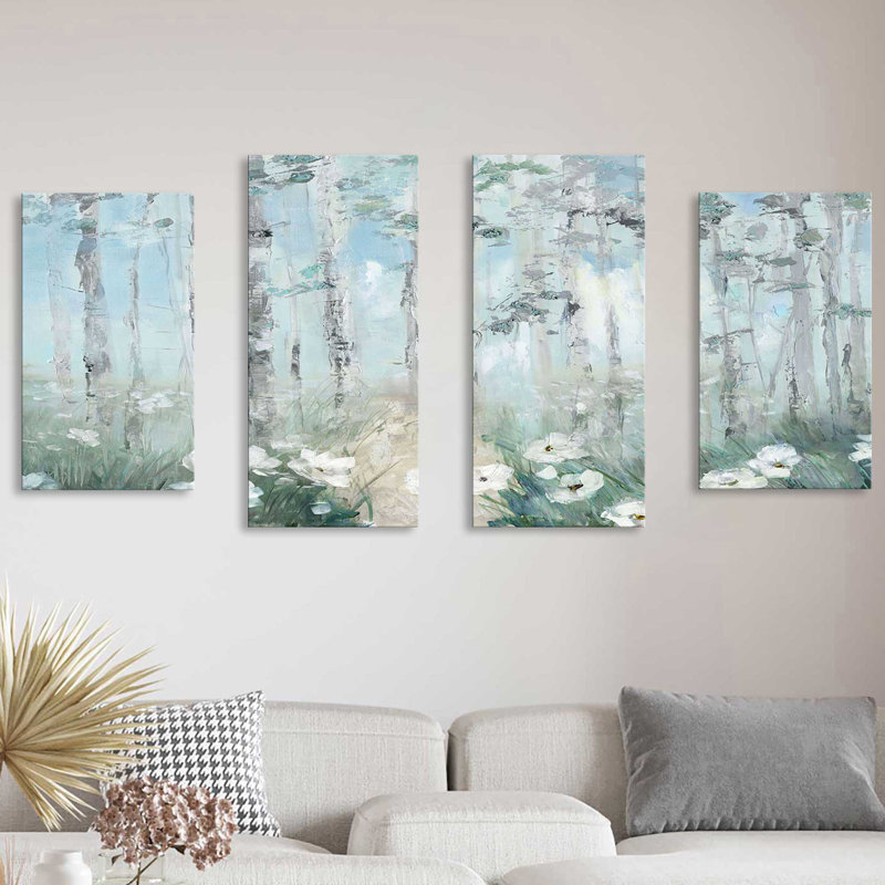 «Magical Birch Grove» par Sally Swatland, reproduction sur toile flottante 3 pièces, L 72 po x H 38 po
