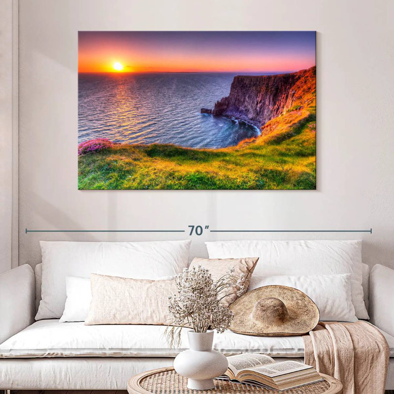 Ravi, coucher de soleil sur les falaises, H 32 po x l 48 po