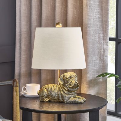 17.25" Resin Pug Table Lamp With Shade