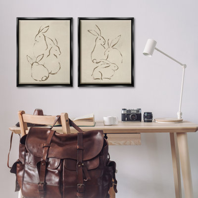 «Earthtone Sitting Rabbits S Croquis», ensemble de 2 toiles flottantes encadrées par June Erica Vess