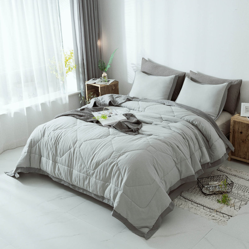 Satin Comforter, King Comforter + 2 Shams, Light Gray