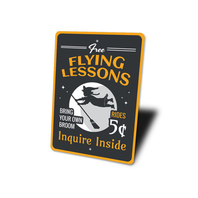 Free Flying Lessons Witch Aluminum Sign