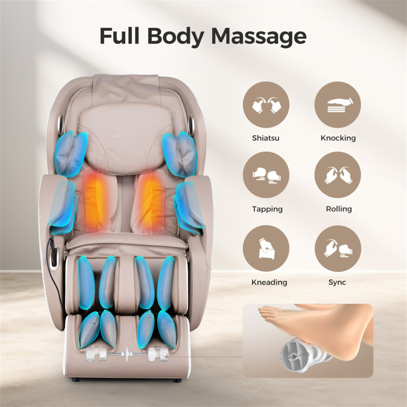 3D Zero Gravity Massage Chair,Full Body Shiatsu Recliner With APP, Beige/Gold