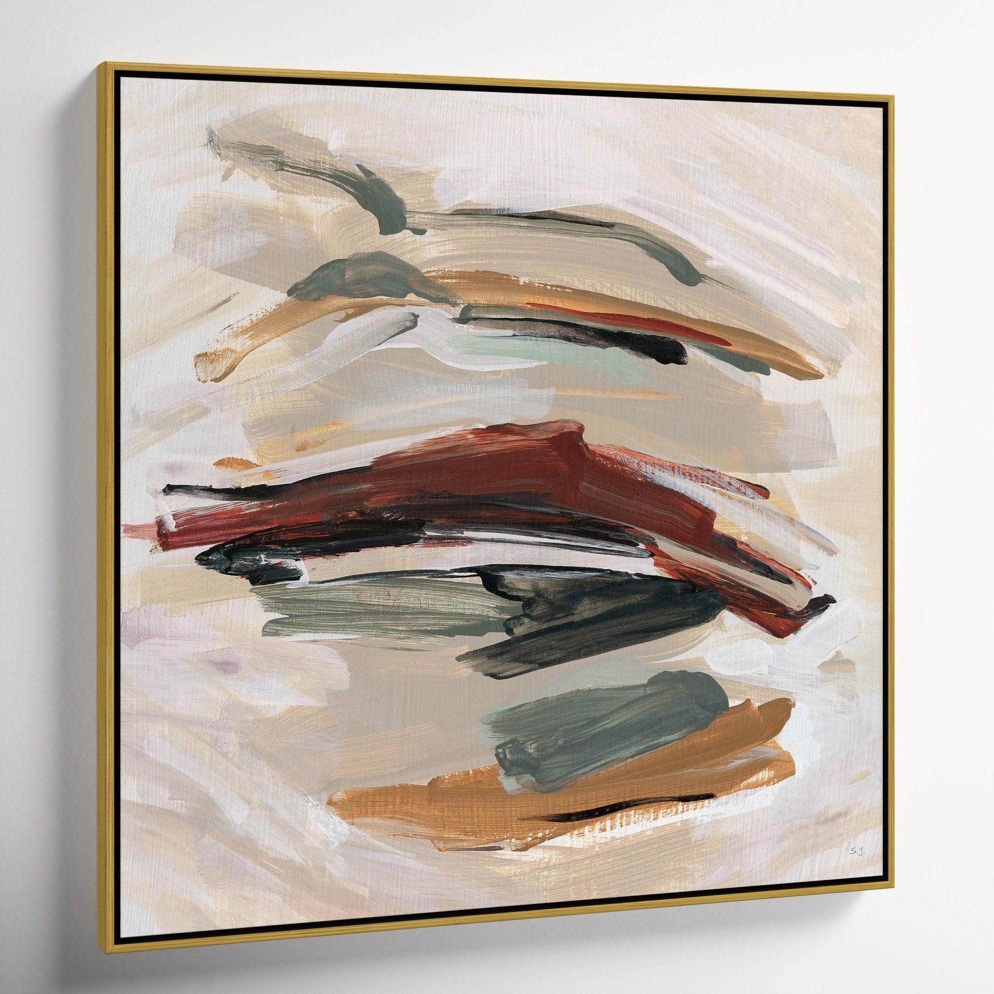 Spring Shadows by Susan Jill - Floater Frame Painting on Canvas, Gold , 37.5" H x 37.5" W