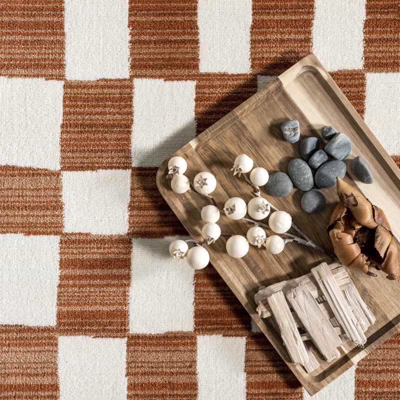 Dominique Abstract Checkered Fringe Area Rug, Rectangle 6'7" x 9'