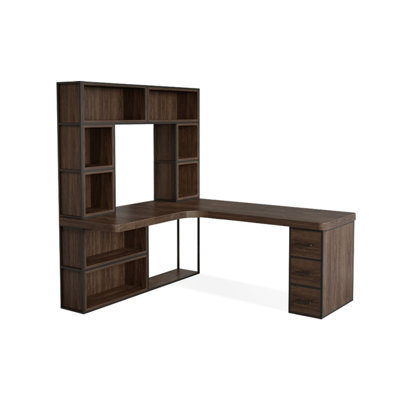 Nut-brown L-Shaped Solid Wood Executive Desk with drawers desk