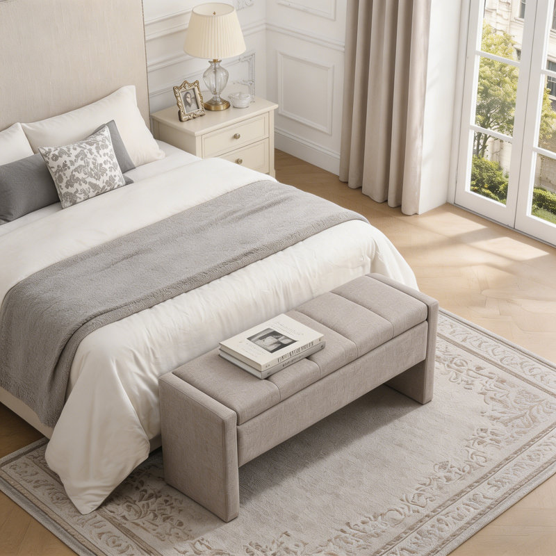 Banc de lit moderne avec rangement, Brun / gris