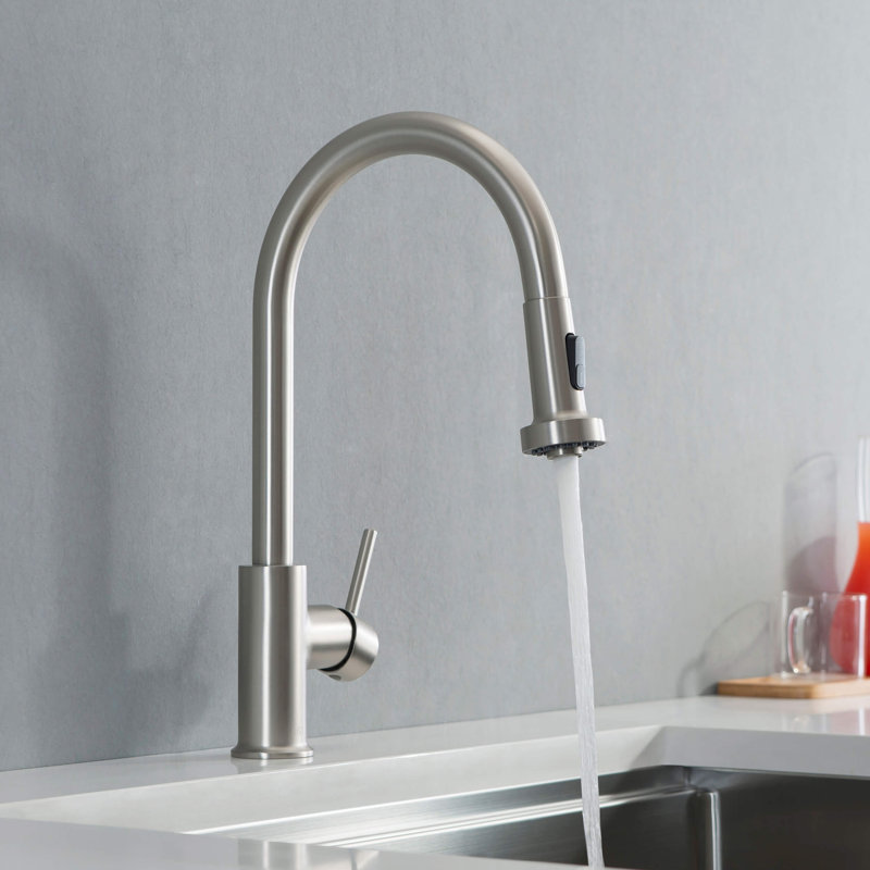 KIBI Casa Pull Down Kitchen Faucet, Brushed Nickel, With Soap Dispenser