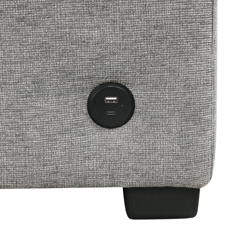 Chaise longue convertible en chenille avec canapé-lit et ports USB, Gris