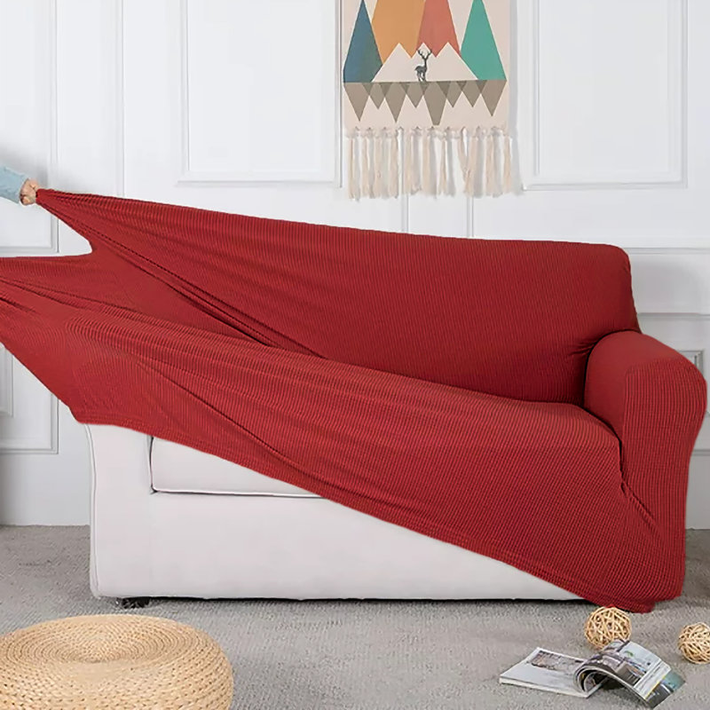 Ensemble de housse pour causeuse et housse de canapé extensible à 4 compartiments 2 pièces, Polyester rouge