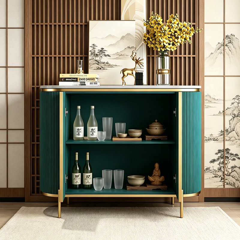 Modern fashion elliptical sintered stone sideboard, Green
