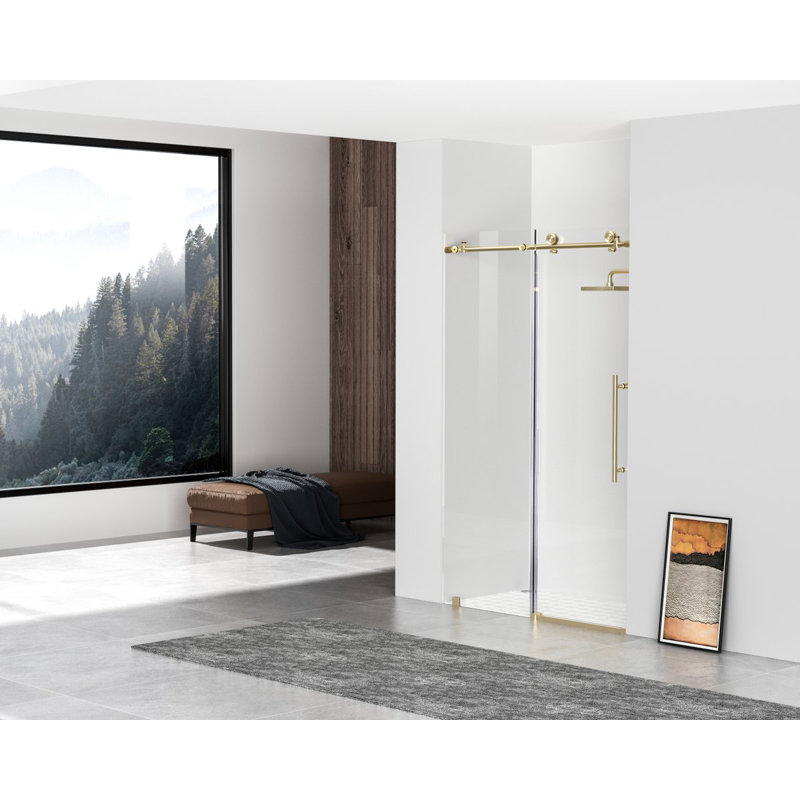 47" - 48" W x 76" H Single Sliding Frameless Shower Door, Gold