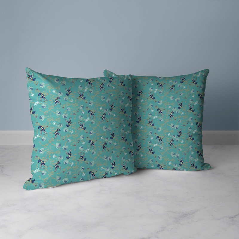 Coussin réversible Songbird Flora Parade, H 18 po x l 18 po, Bleu ciel