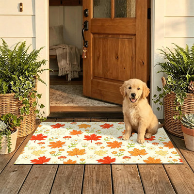 Tapis de porte antidérapant intérieur/extérieur, 40 x 60 cm, motif de fleurs et champignons d'automne