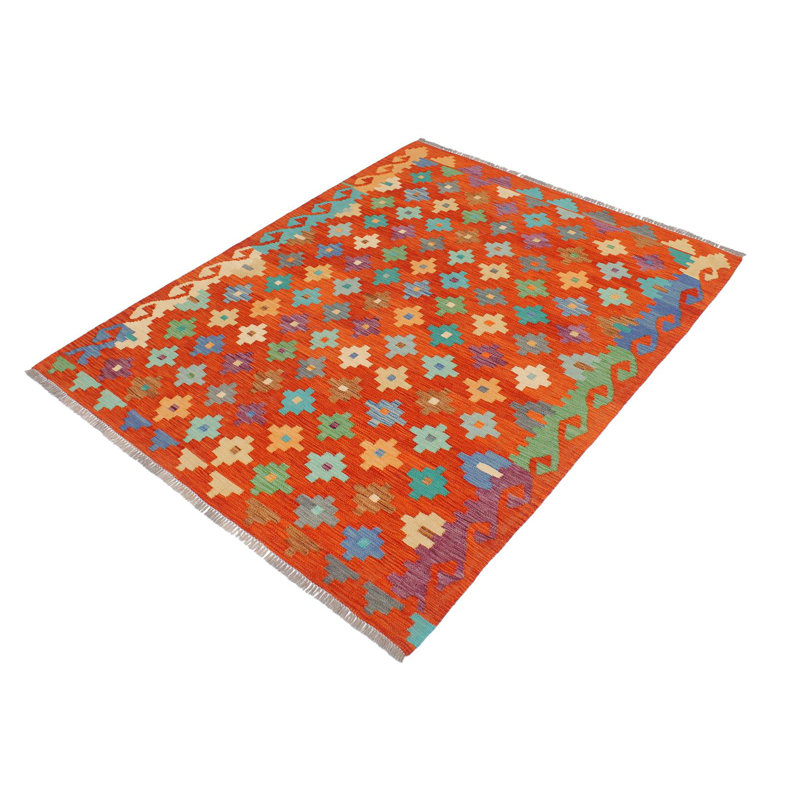 Tapis rouille / bleu en laine noué à la main à motif sud-ouest de 4 pi 9 po x 6 pi 6 po Cedorah