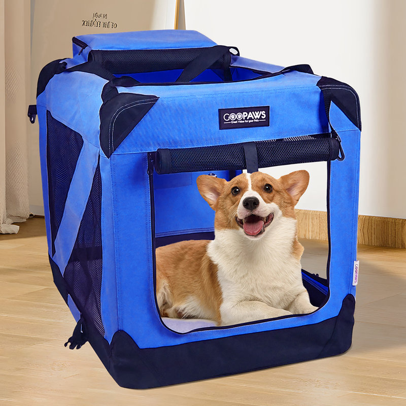  Sac de transport pliable à 3 portes pour animaux, Bleu, Moyen (25.59" H x 9.84" lx 36.61" l)